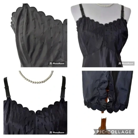 Vintage Black Barbizon Candie Tafredda Scalloped Edges Sexy Unique‎ Slip Dress